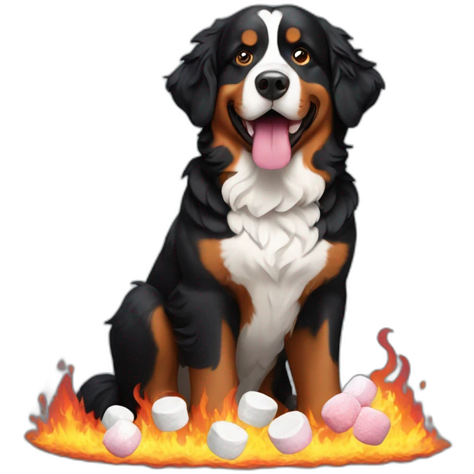 bernese mountain dog eating marshmallows on fire emoji