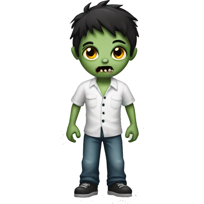 boy zombie with dark hair and white shirt emoji