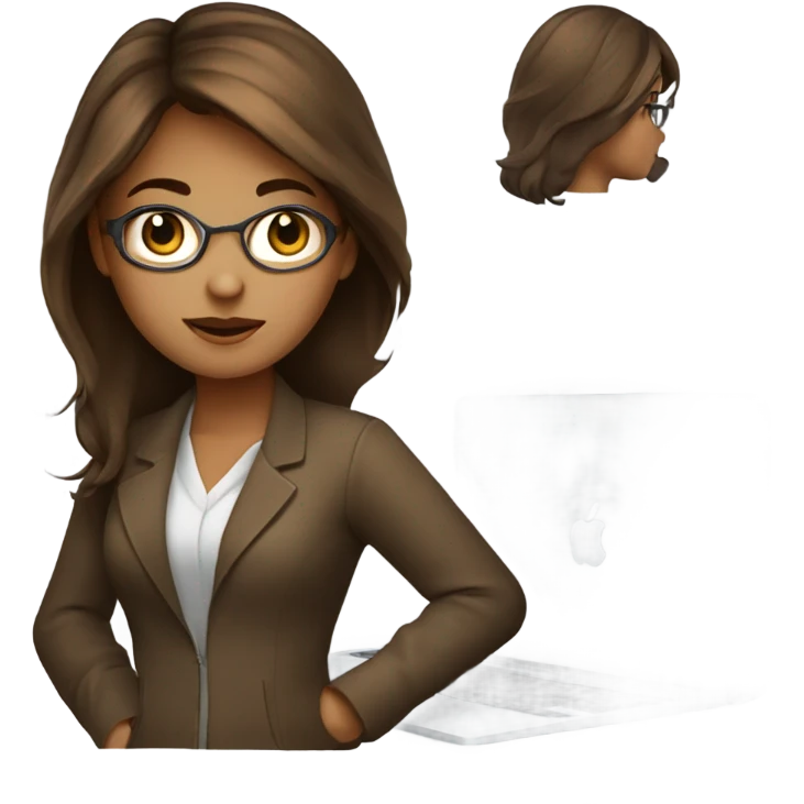 Beautiful programmer girl with brown hair working with MacBook emoji
