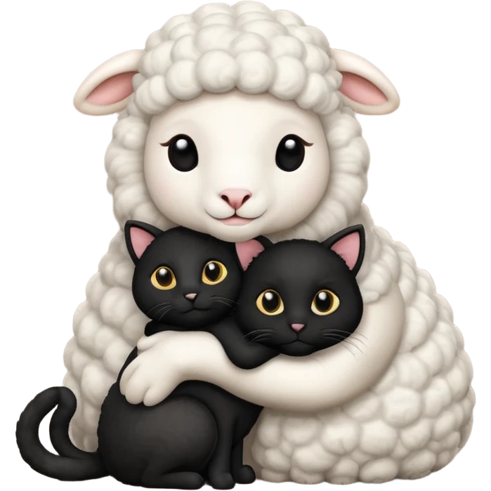 SHeep hugging a black cat emoji