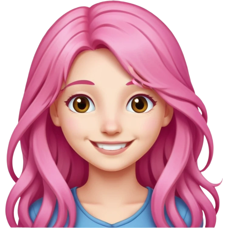 girl with long pink hair, smiling emoji