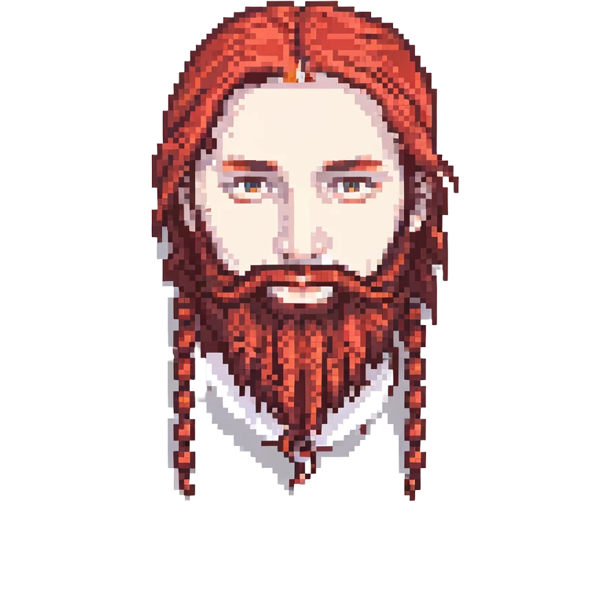 A man with a beard, long hair and a red thread emoji