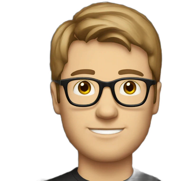 white guy short brown hair wearing glasses and dark t-shirt with flowers print emoji