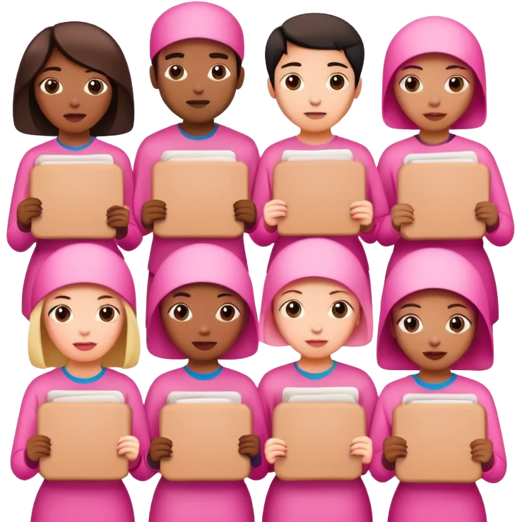 artists in pink protesting for spam meat is art emoji