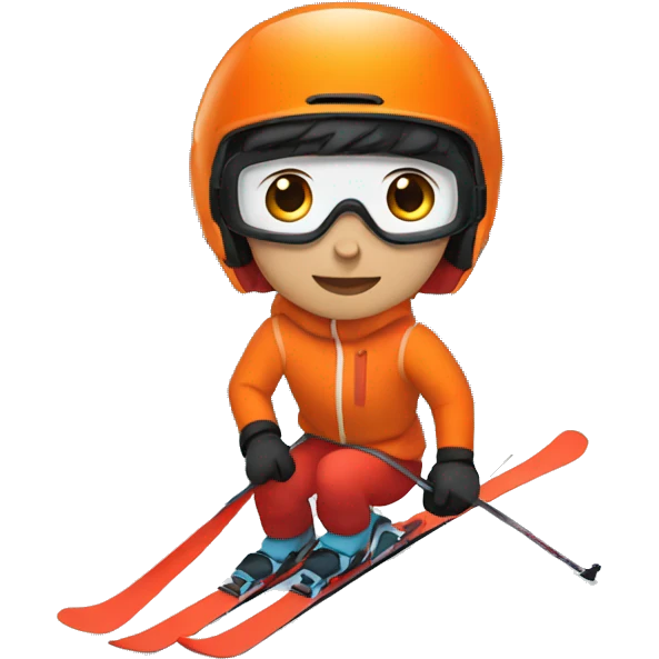 black haired male boy Skier with orange helmet and red jacket emoji