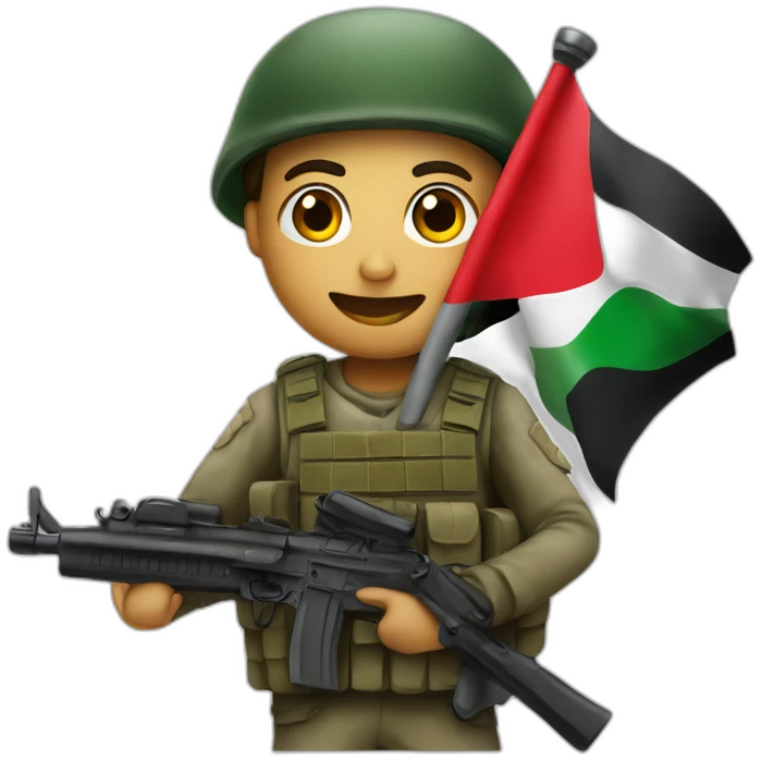 Palestinian soldier holding Palestine flag emoji