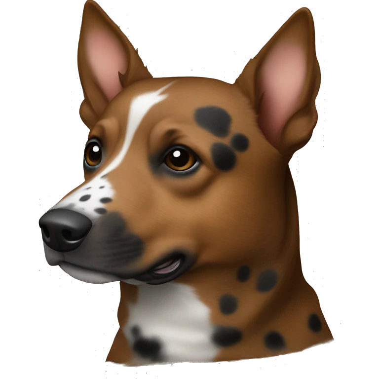 brown cattle dog with a thin white nose stripe and black dots with black dots on brown fur  emoji