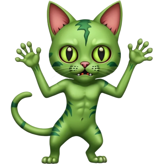 green zombie cat full body with action pose emoji