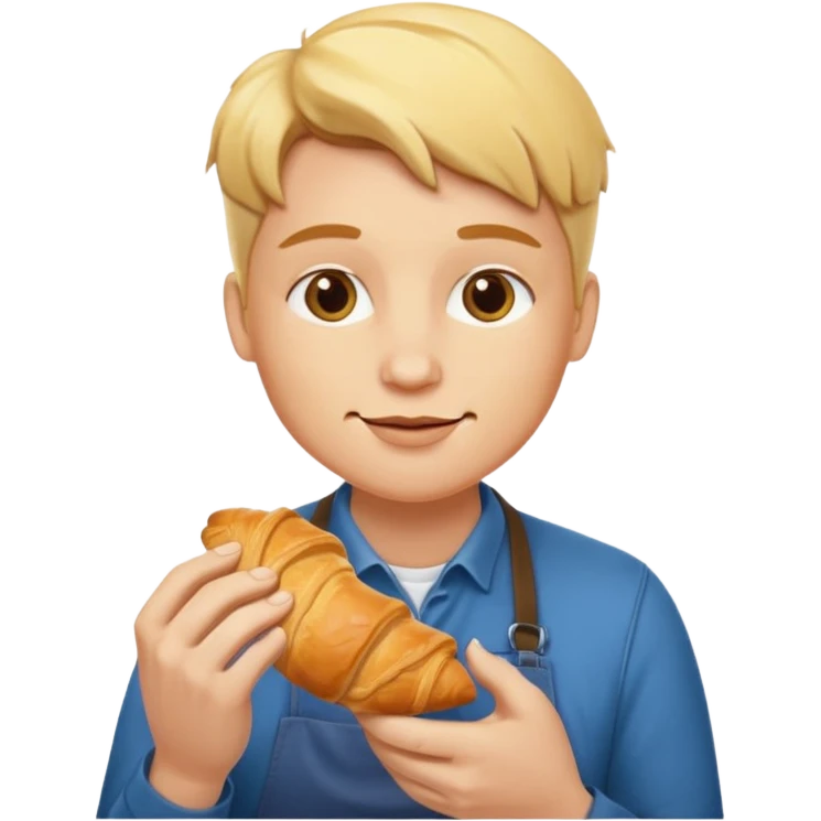 Белокожий бариста ест круассан emoji