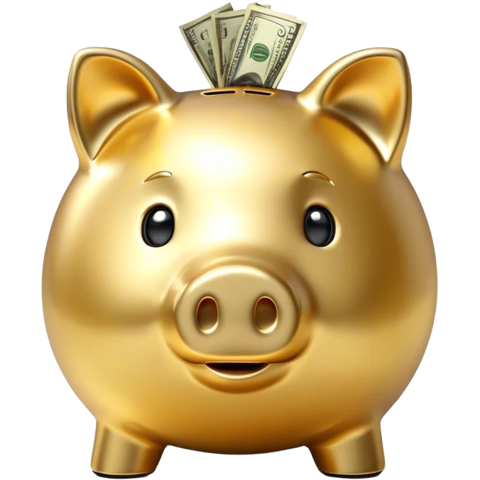Piggy bank, golden, with money emoji