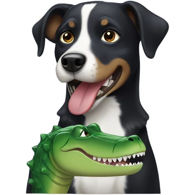 Black dog with alligator dog toy in mouth emoji