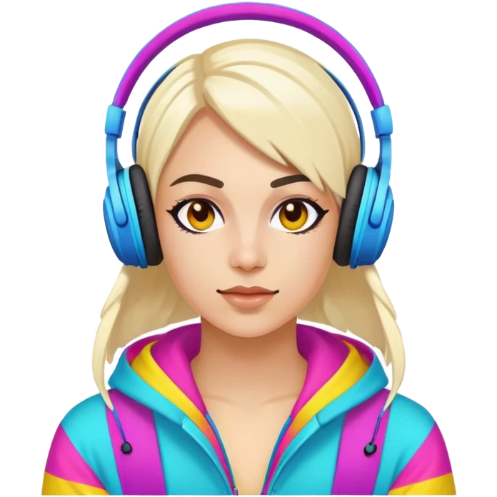 Russian rave artist with headphones and colorful outfit performing emoji
