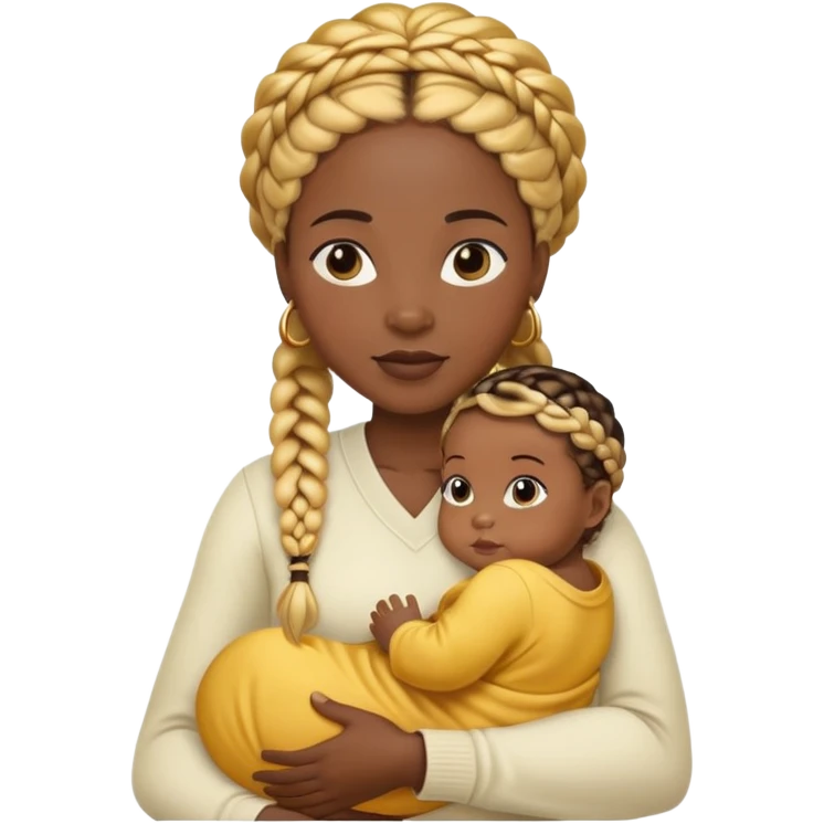 black mother with golden braids holing a baby emoji