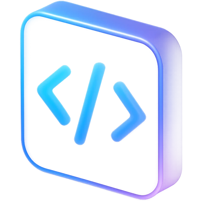 3d code icon with a fancy colorful gradient in blue and purple, matte glass style emoji