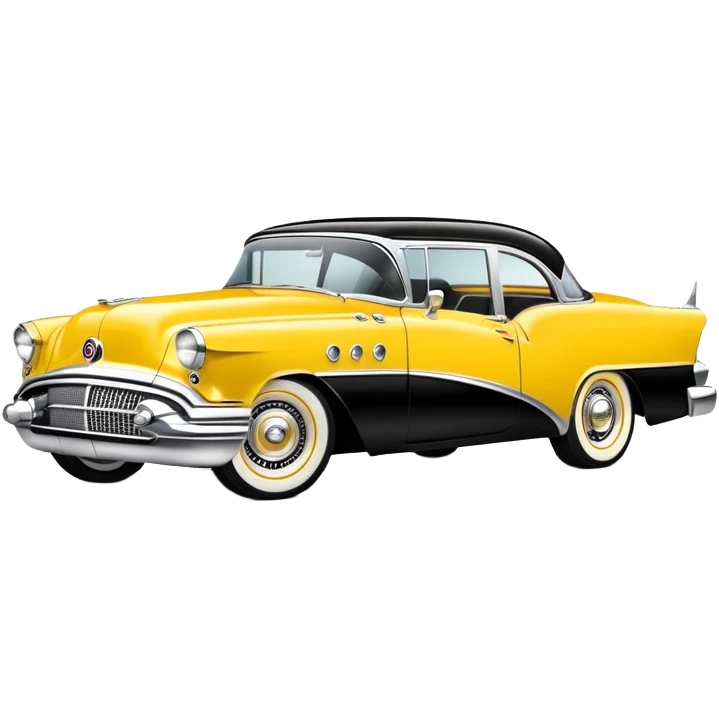 vintage hot rod, based on 1956 Buick Century, yellow and black color scheme, shiny details emoji