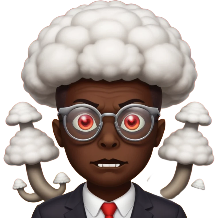 Демон в очках, позади него "ядерный гриб" emoji