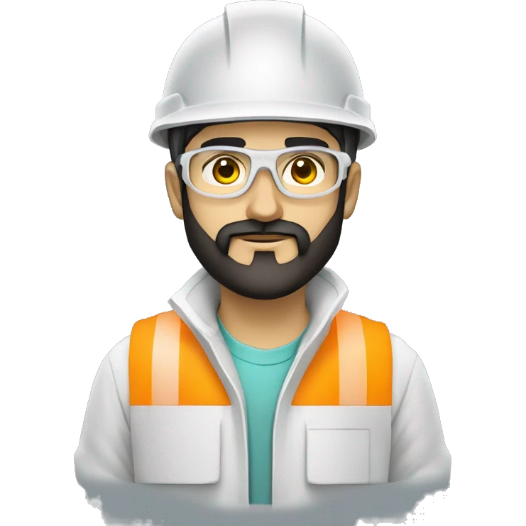 A young Armenian builder engineer with a light black beard, with a glasses, with a white helmet and a phosphorescent protection jacket, front view emoji