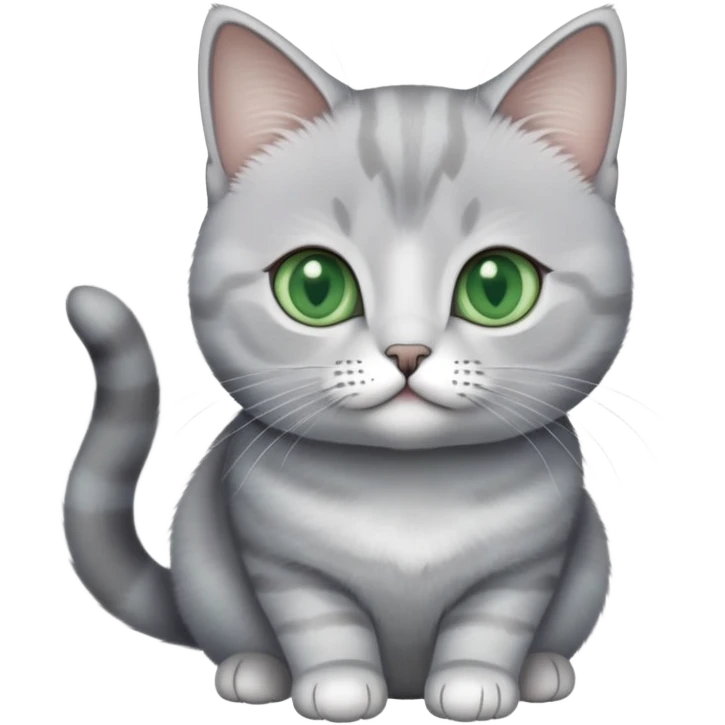 british short hair cat with white and little light grey highlights, green blueish eyes 1years old emoji