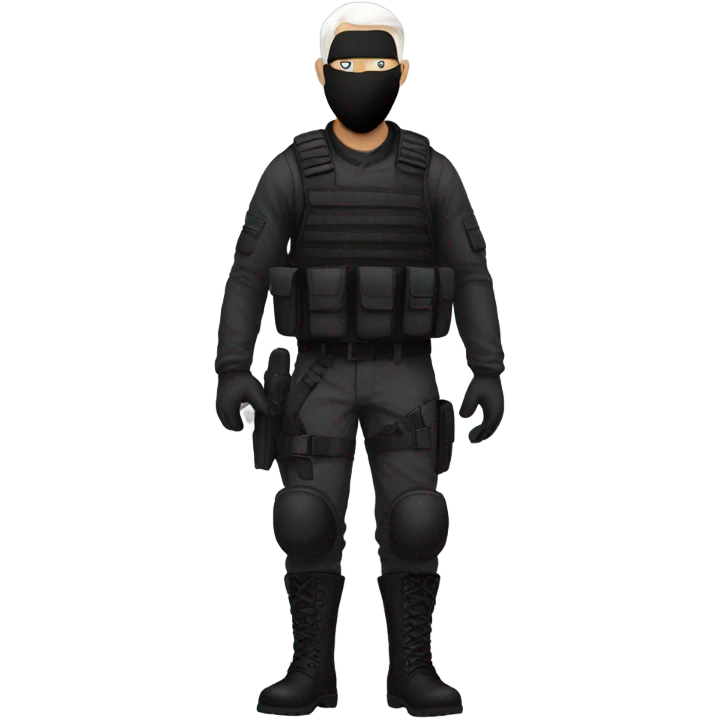 male, tall, white skin, black mask, tactical gear, combat boots emoji