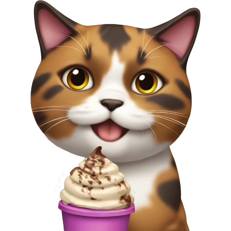 Fat calico cat eating chocolate icecream emoji