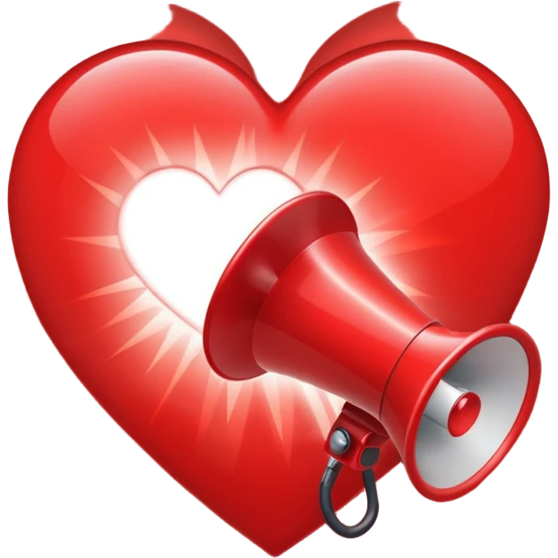 megaphone with a glowing heart coming out emoji