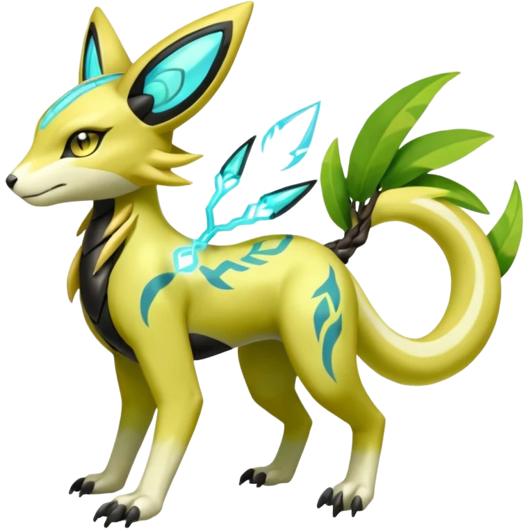  Exotic Tropical Meloetta-Electrike-Zygarde-Zeraora-Renamon-Protogen-Palkia-hybrid-fusion-Fakémon-creature, full body emoji