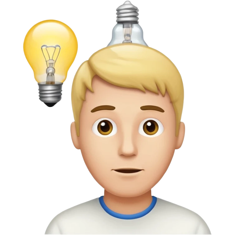 white man with light bulb over head, came up with idea emoji