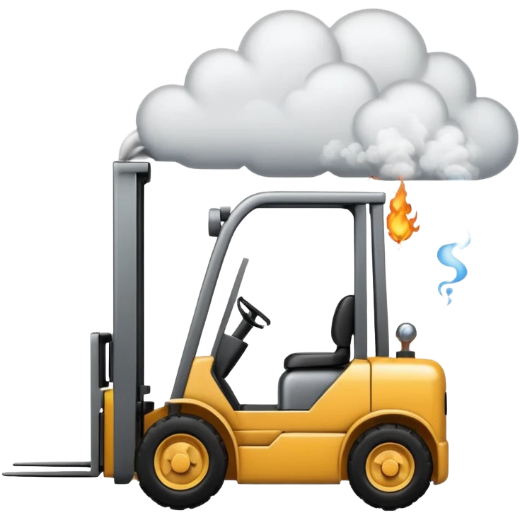 broken forklift with clouds of smoke around emoji