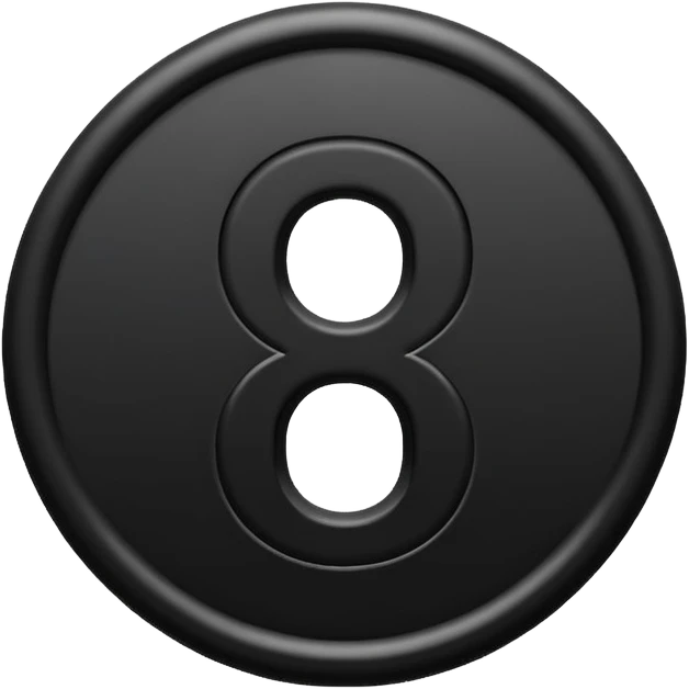 Minimal emoji, number 8 made of solid matte black metal, thick symmetrical form, subtle metal texture, deep shadows, no glow, no neon, flat emoji design, centered emoji