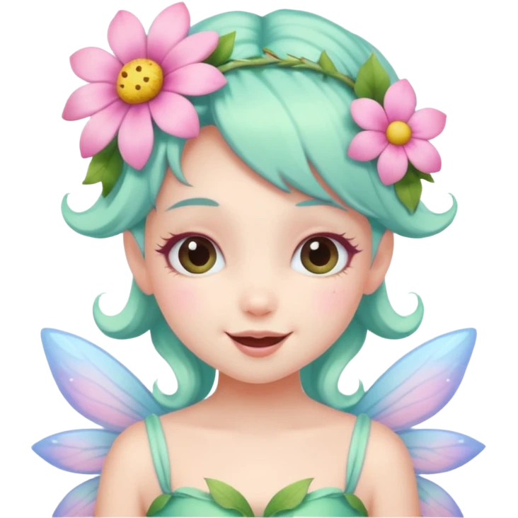 cute pastel fairy girl flower head decoration wink emoji