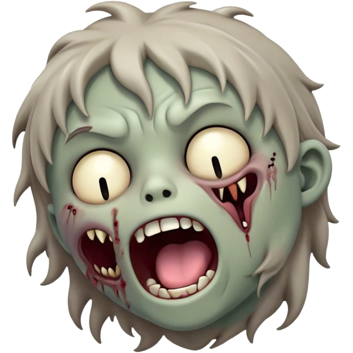 Cinematic Cute Yawning Zombie Portrait Emoji, with a delightfully quirky, slightly disheveled face in muted ashen tones, head tilted back in a big, funny yawn that reveals quirky stitches and playful gaps, simplified yet irresistibly charming, highly detailed with a soft, eerie glowing outline capturing the sleepy, offbeat vibe of a zombie taking a nap! emoji