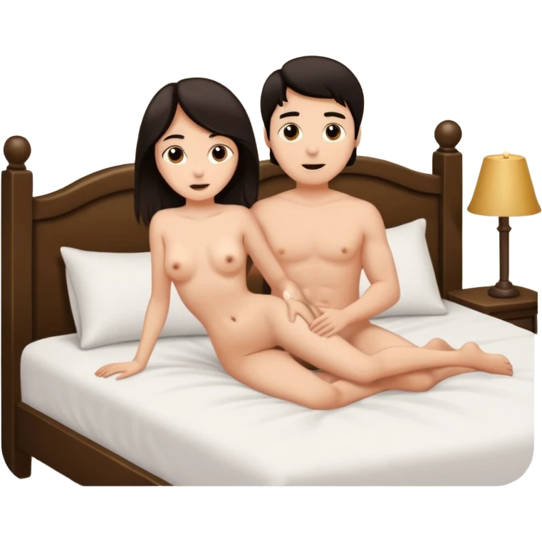naked dark hair couple on bed doing doggystyle emoji