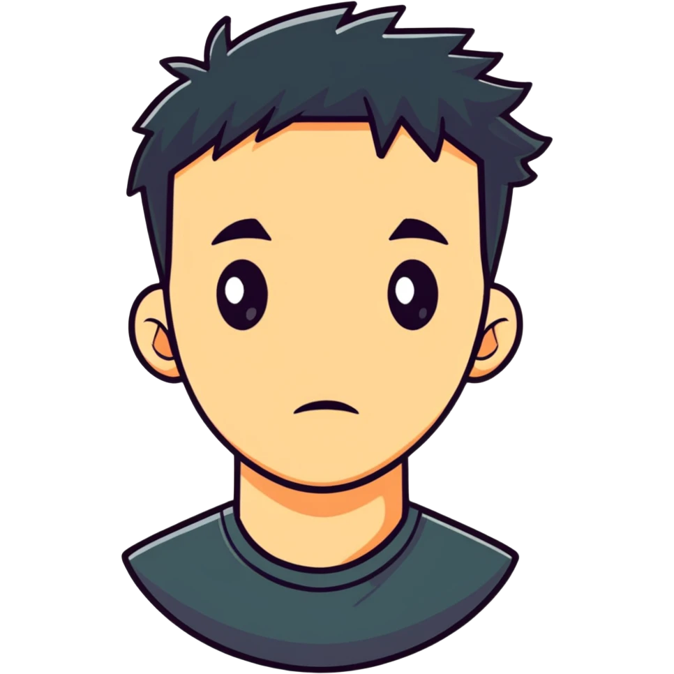 young man with a troubled look on his face, cartoonish sticker style emoji