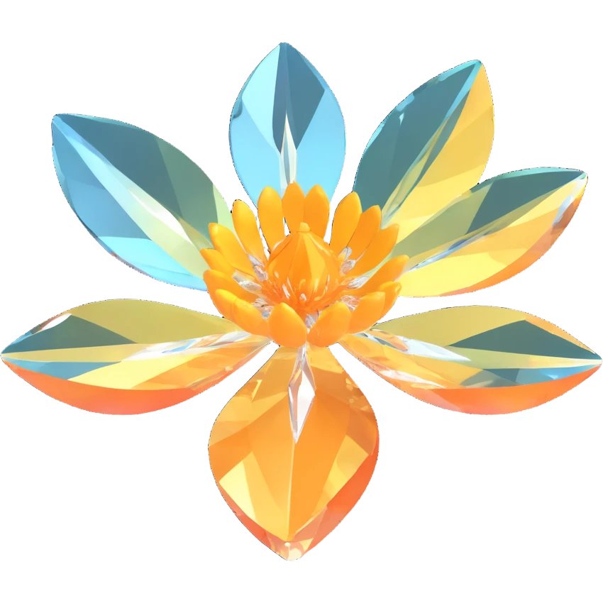 A crystal flower with faceted petals, glowing softly, in a modern 3D illustration style. emoji
