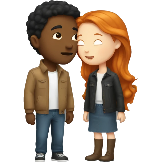 Brunette boy and ginger girl kiss emoji