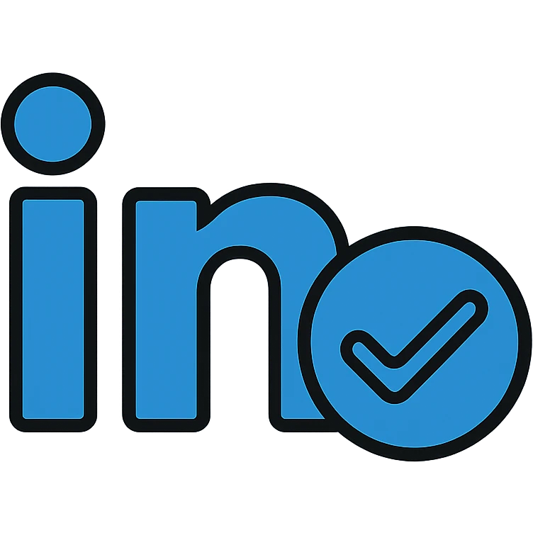 LinkedIn verification logo, blue checkmark inside a circle, minimal and professional emoji