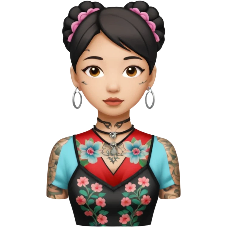 asian girl with neck tattoo and 2 string dress emoji