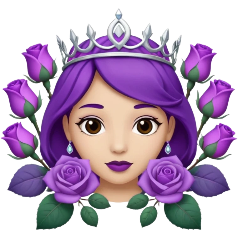 Purple rose with silver tiara and a purple emblem leaf wreath emoji