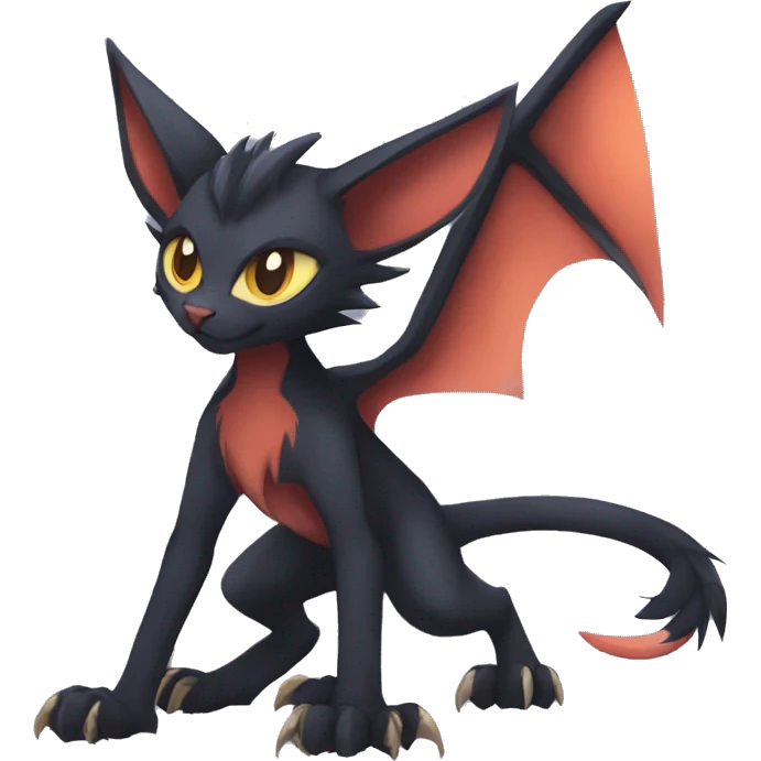 Black edgy Noivern-Zorua-Litten-Sphynx-Lykoi-Caracal-cat-Fakemon full-body emoji