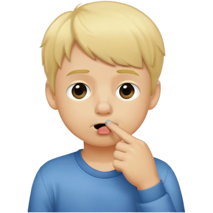 blond headed boy picking his nose with single fingure emoji