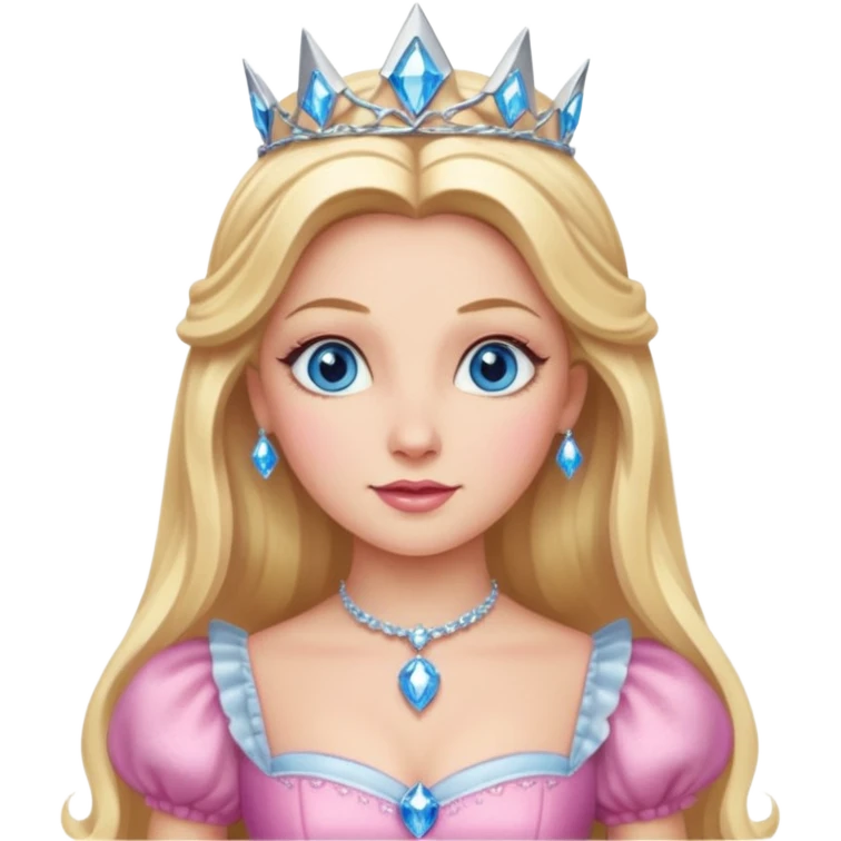 Glinda from the Wizard of Oz with blue eyes, blonde long hair, pink outfit emoji