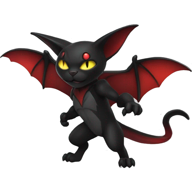 Shiny Black-Red Dark-type-Poison-type-Fakémon-Bat-Cat full body emoji
