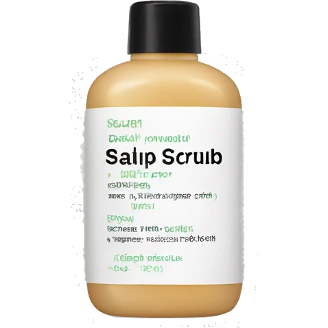 bottle of scalp scrub with label emoji