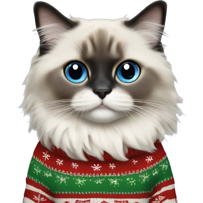 blue point ragdoll wearing christmas sweater emoji