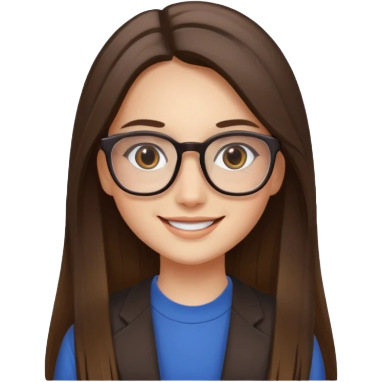 Chica blanca con cabello liso largo balayage ojos cafe obcuro con lentes cuadrados emoji