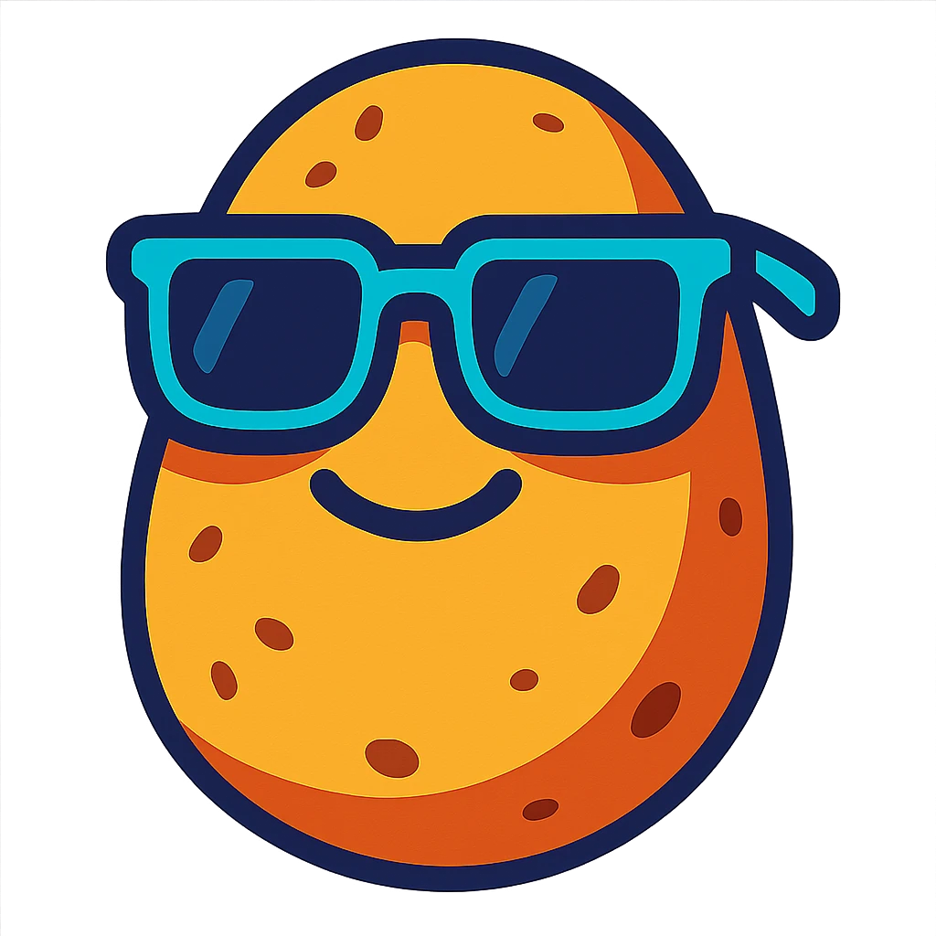 potato with sunglasses, vibrant cartoon style emoji