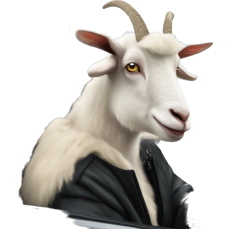 Goat in black puffy coat driving a black Hummer emoji