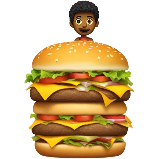 A tiny very skinny basketball player standing on a cheeseburger with burger with burgers around him emoji