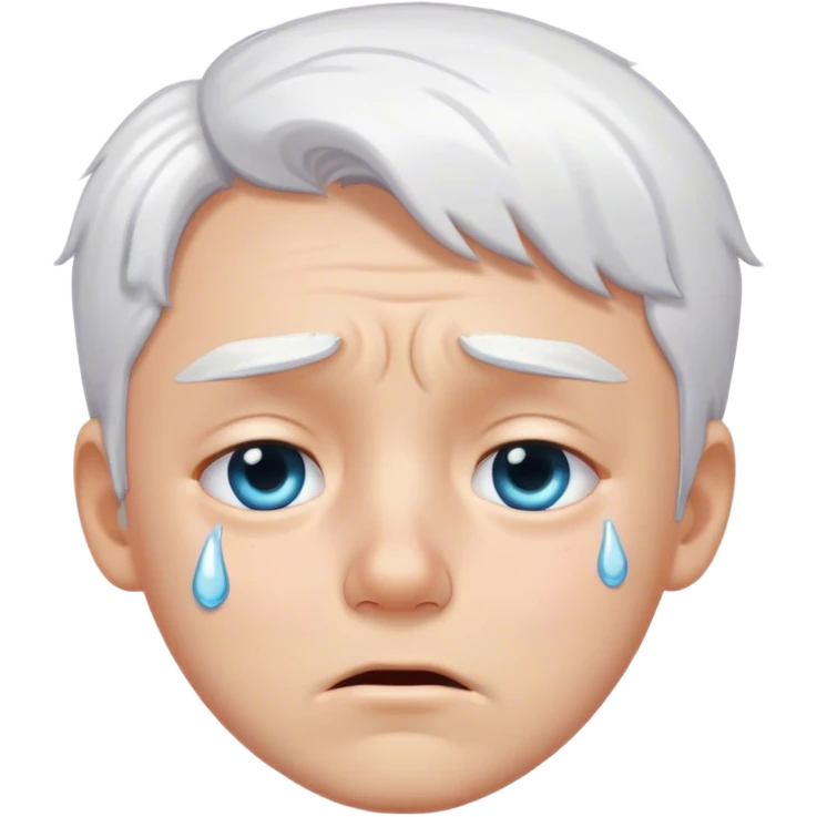 realistic portrait of white-haired boy crying  emoji