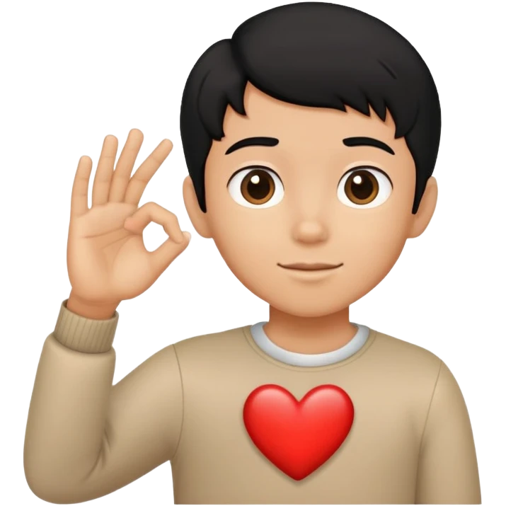 black haired boy making heart with his hand emoji